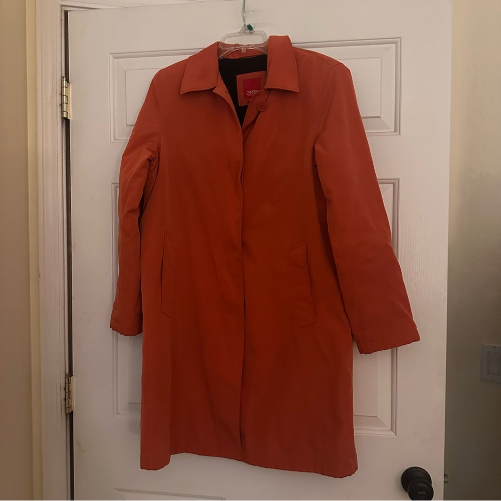 Esprit Terracotta Orange Y2K Outerwear Lined Trench Coat Jacket Retro Sz Medium - Picture 2 of 13